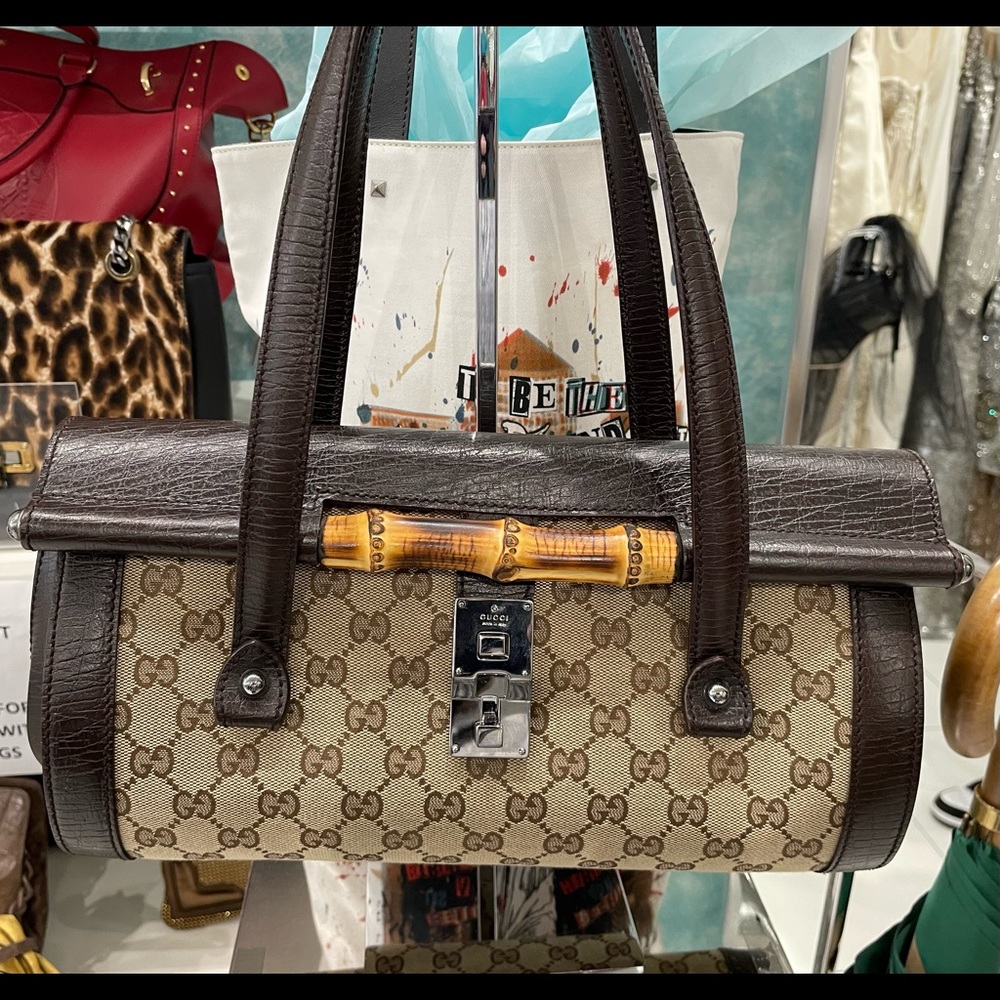 Authentic GUCCI Monogram Bamboo Bullet Bag